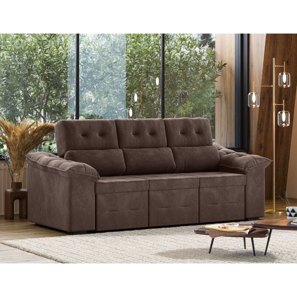 Sofá 3 Lugares Retrátil Reclinável 200cm Suede Suiça Flash