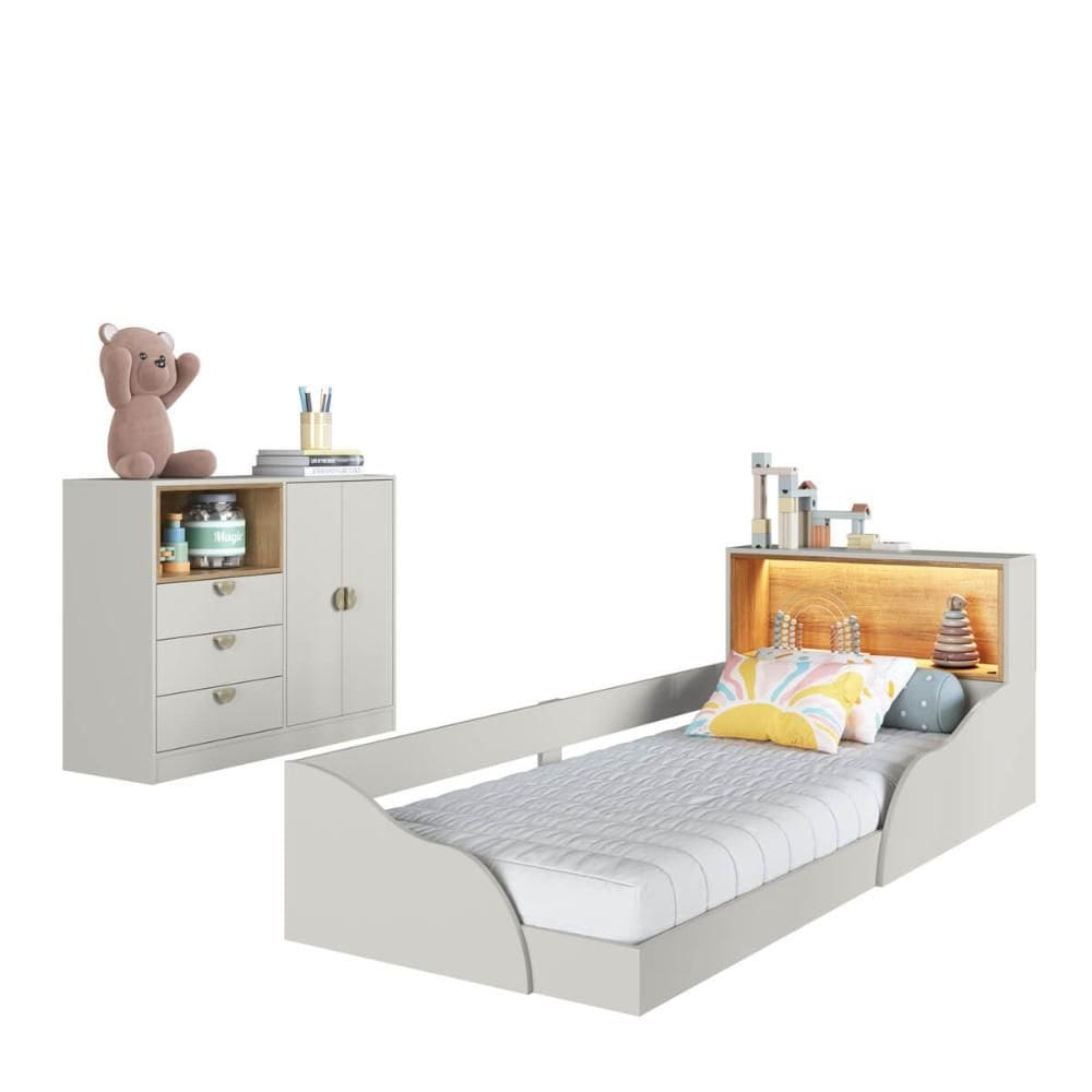 Quarto Infantil Completo Cômoda e Cama Montessoriana Lille CJ080 Branco - Art In Móveis