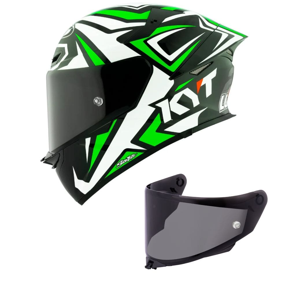 Capacete KYT TT Revo Alex Lowes 2024 Preto Branco e Verde Mais Viseira Fumê