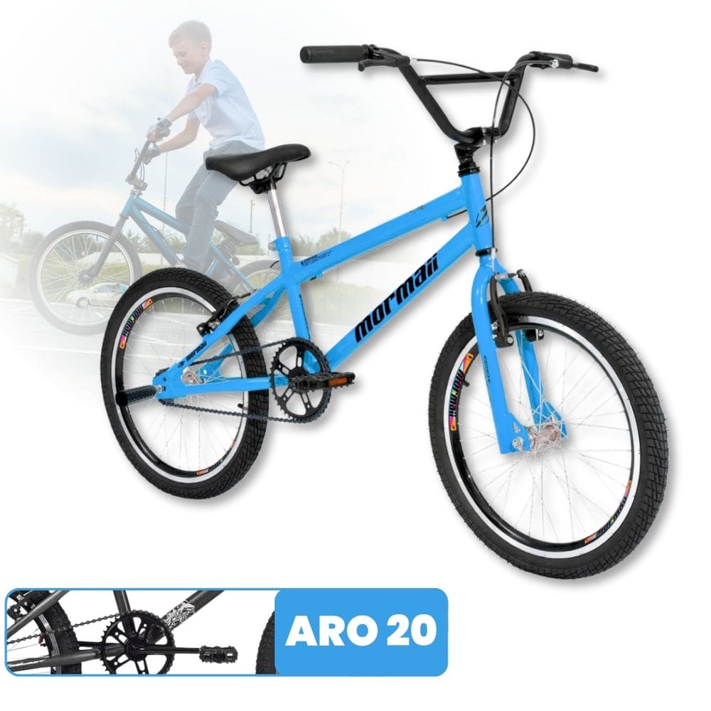 Bicicleta aro 20 MTB Cross Estilo BMX Quadro 11" Cross aço carbono Freio V-brake Mormaii