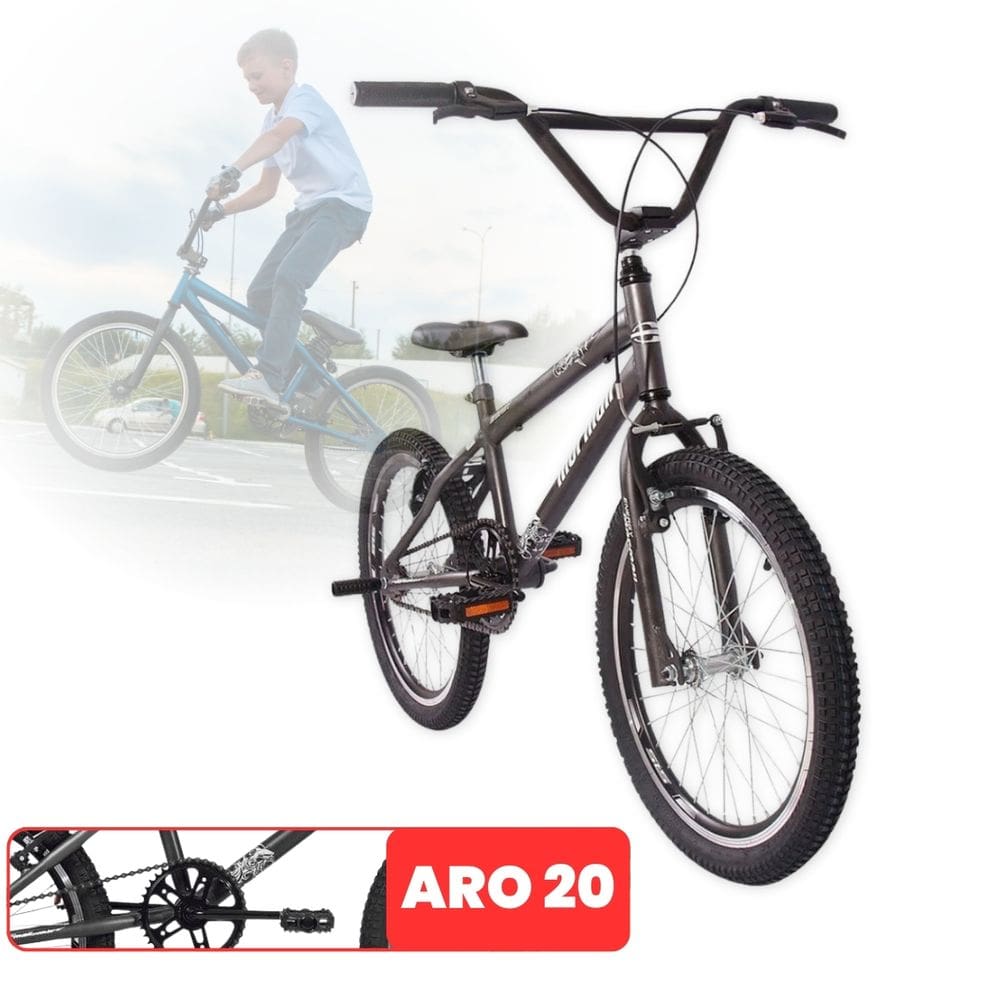 Bicicleta aro 20 MTB Cross Grafite Estilo BMX Quadro 11" Cross aço carbono até 70 Kg V-brake Mormaii