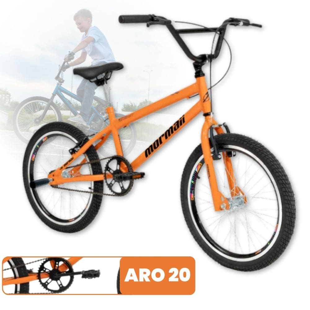 Bicicleta aro 20 MTB Cross Estilo BMX Quadro 11" Cross aço carbono Freio V-brake Mormaii