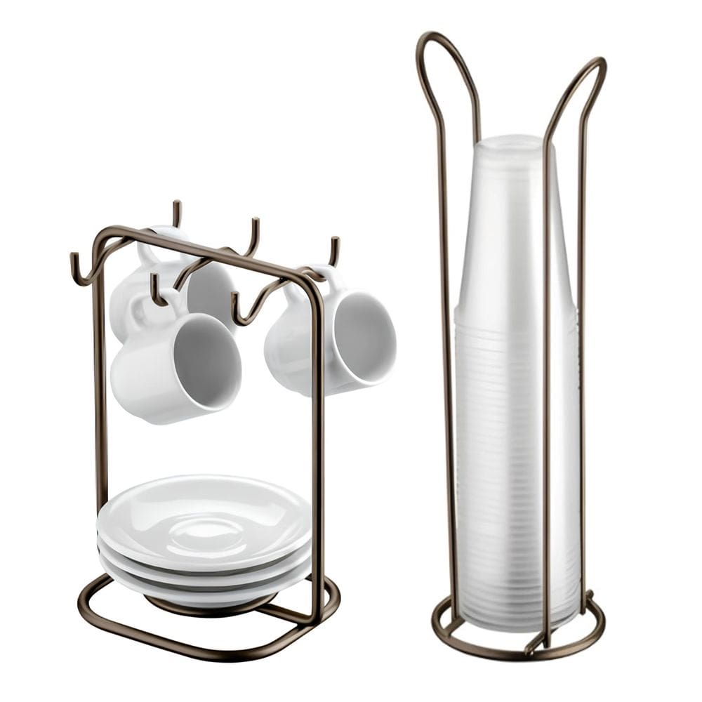 Suporte Organizador Pires Xícaras + Porta Copos Descartáveis 200ml Cor Café - Future