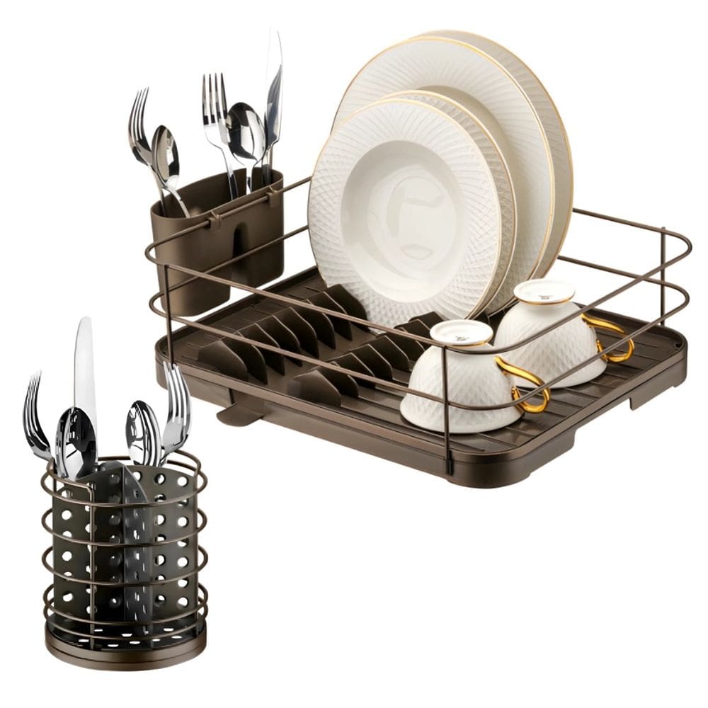 Kit Cozinha Porta Talheres + Escorredor De Louça Bandeja Cor Café - Future