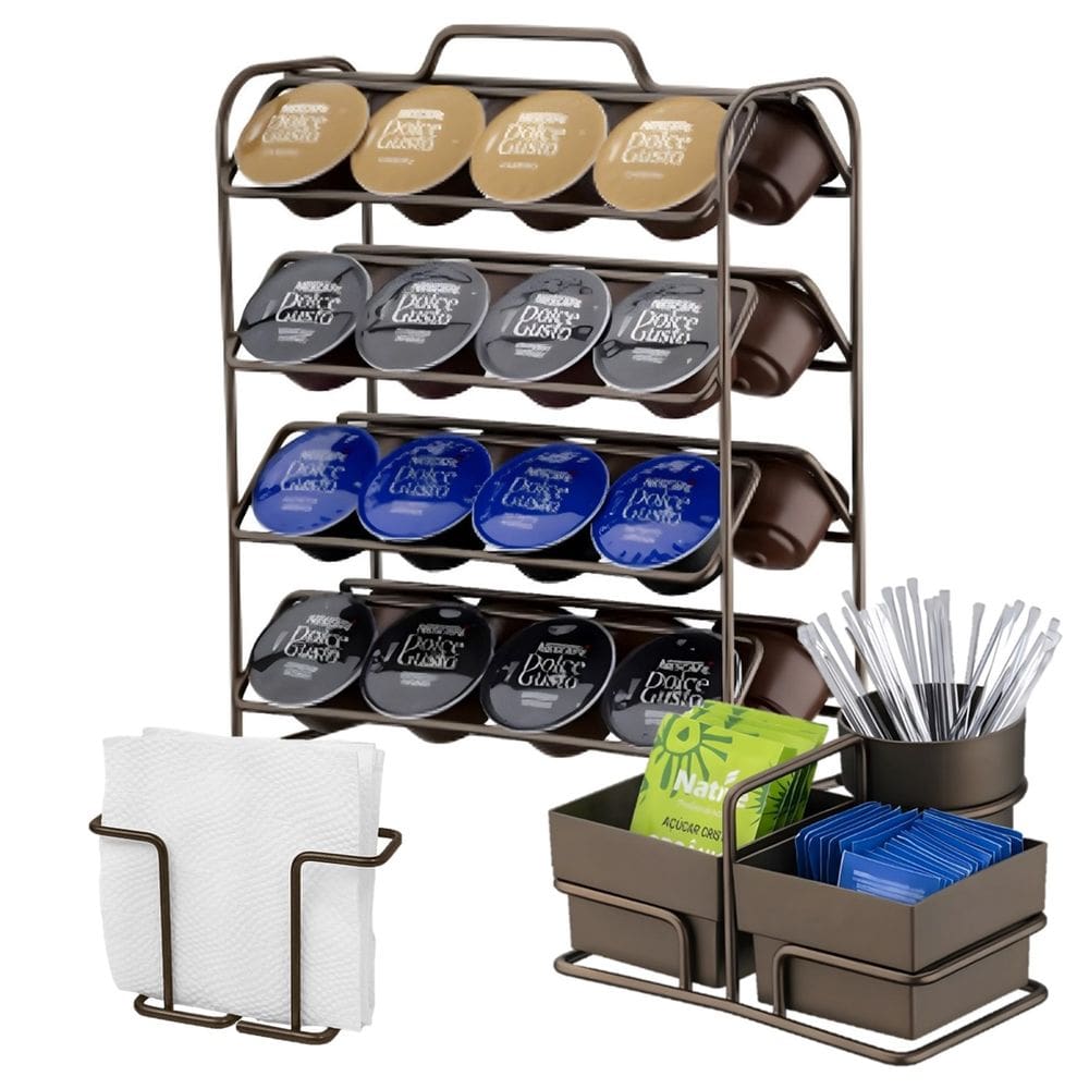 Kit 3 Peças Suporte 32 Cápsulas Dolce Gusto Porta Sachês Guardanapos Cor Café - Future