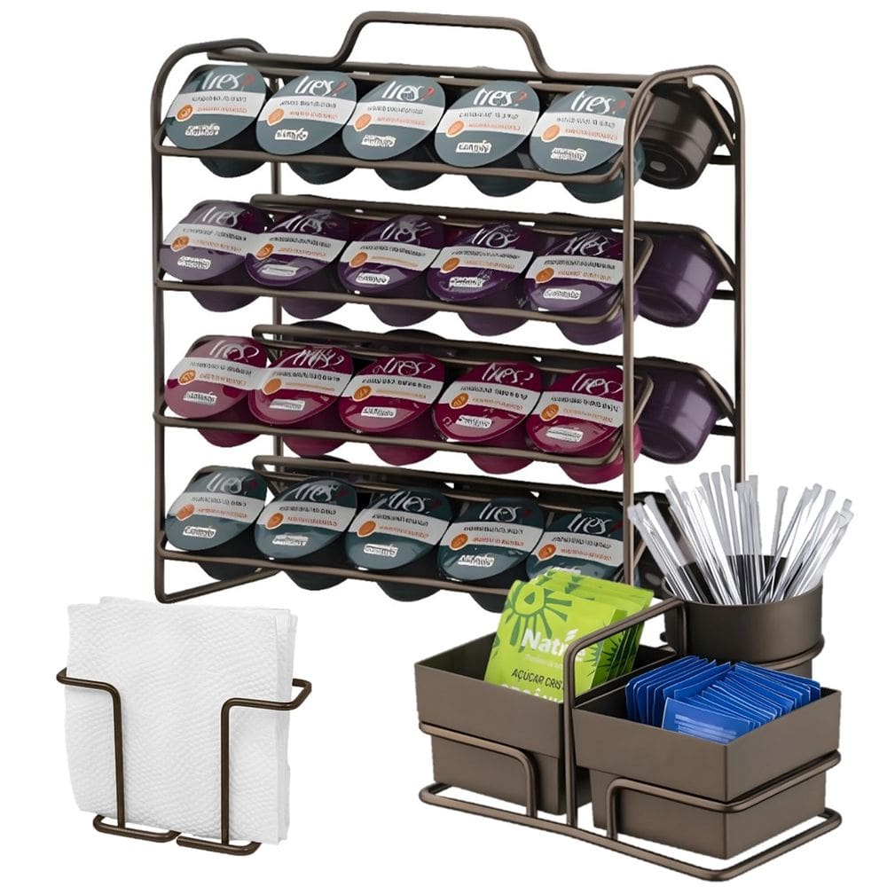 Kit 3 Peças Suporte 40 Cápsulas 3 Corações Porta Sachês Guardanapos Cor Café - Future