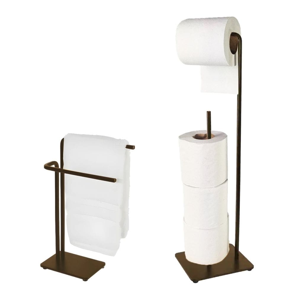 Kit Banheiro Suporte Papel Higiênico 4 Rolos + Toalheiro Duplo Cor Café - Future