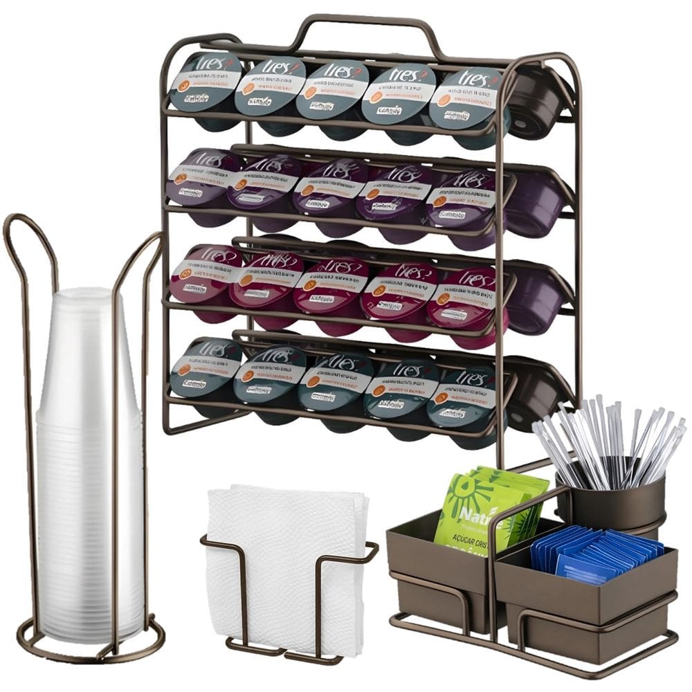 Kit 4 Peças Suporte 40 Cápsulas 3 Corações Porta Copos Guardanapos Sachês Cor Café - Future