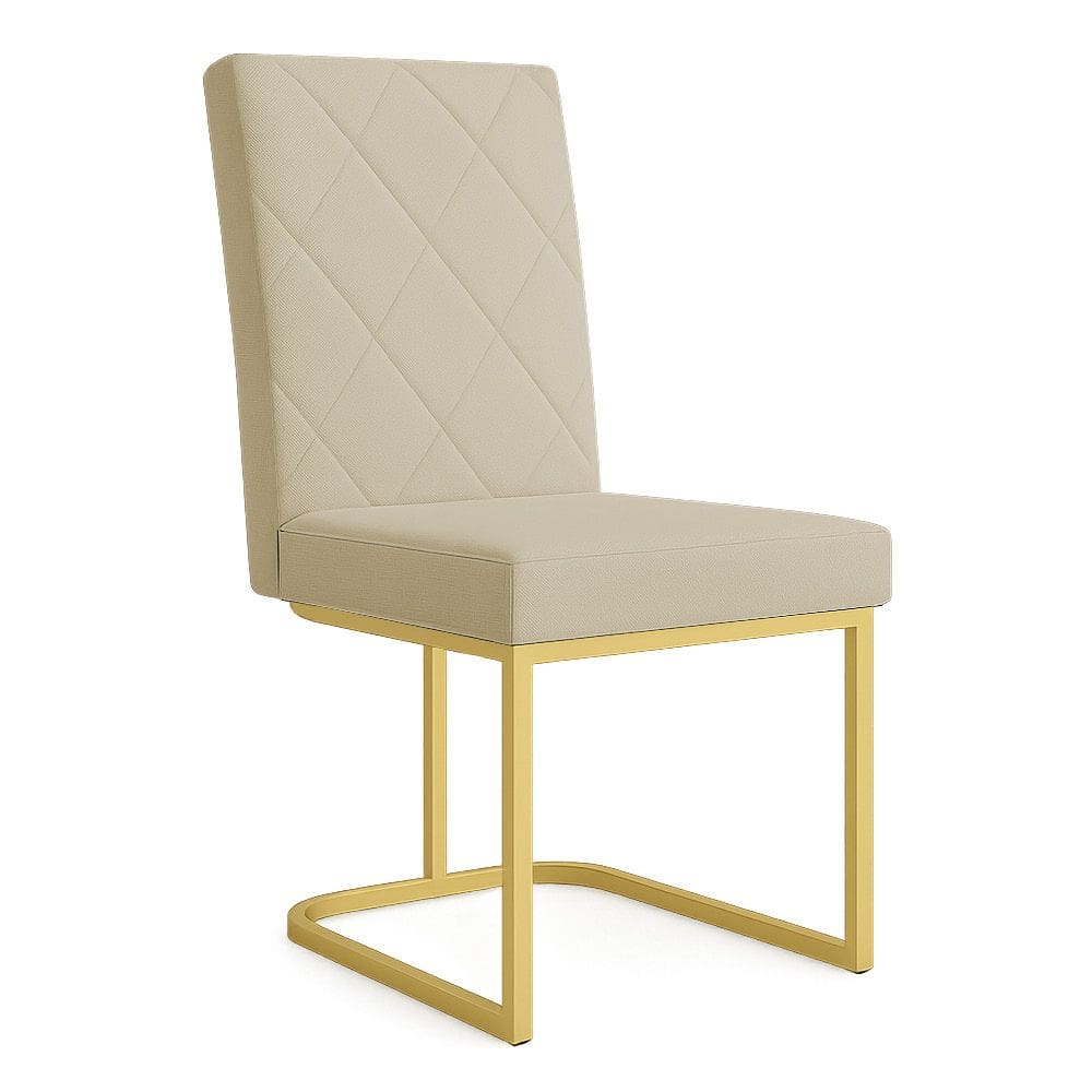 Cadeira de Jantar Estofada Siena Linho Dourado Base de Ferro Dourada - Pallazio