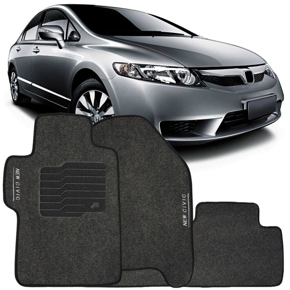 Jogo de Tapete Automotivo Carpete New Civic 2007 à 2013 Soft Logo Bordado Grafite 3 Peças