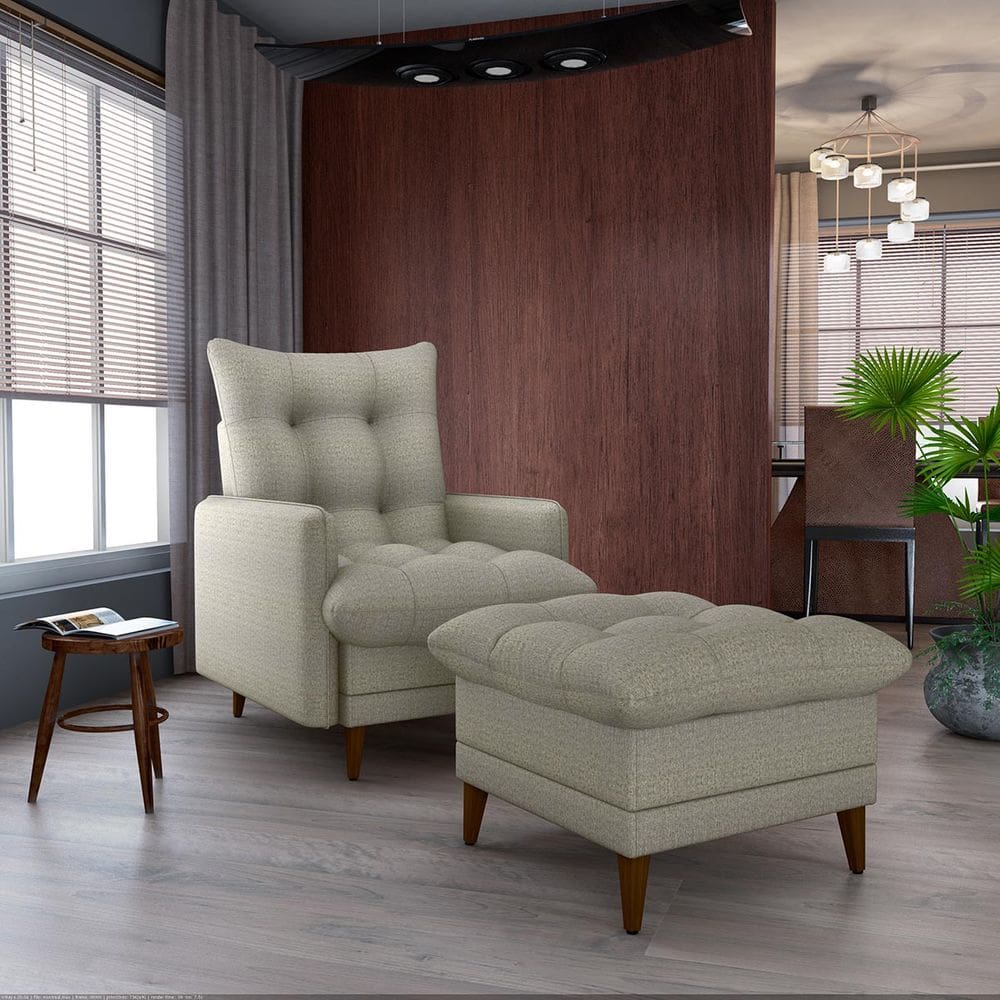 Conjunto p/ Sala Montreal 1 Poltrona Decorativas e 1 Puff Plano Milenum Palha - Matrix