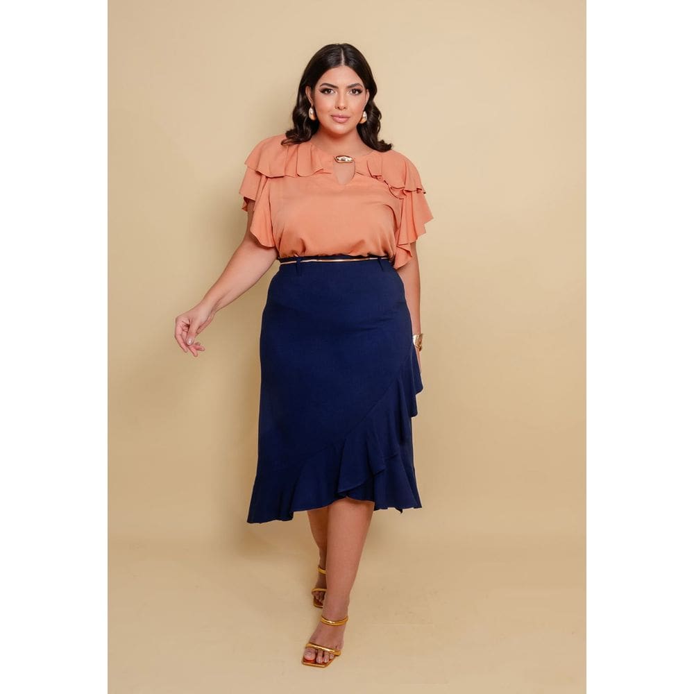 Saia Midi Plus Size com Babado