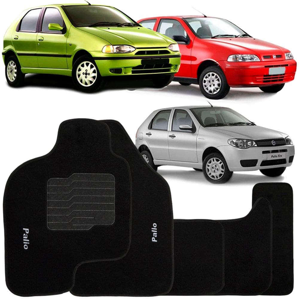 Jogo de Tapete Automotivo Carpete Palio G1 G2 G3 1996 à 2007 Soft Logo Bordado Preto 5 Peças