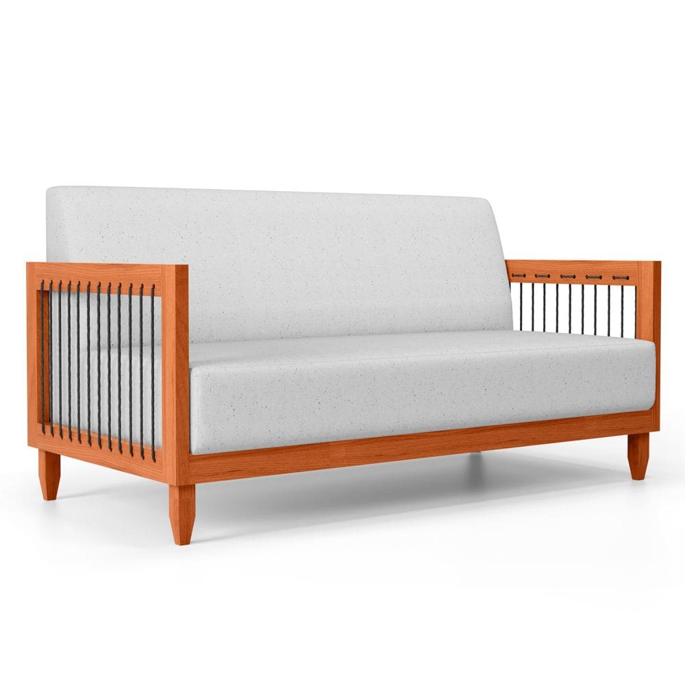 Sofá Varanda Samoa Madeira Maciça 02 Lugares com Cordas Náutica Linho Rústico Grigio - Abmaza