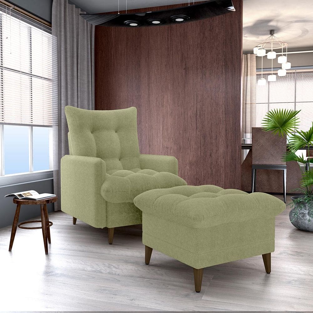 Conjunto p/ Sala Montreal 1 Poltrona Decorativas e 1 Puff Bouclê Oliva - Matrix
