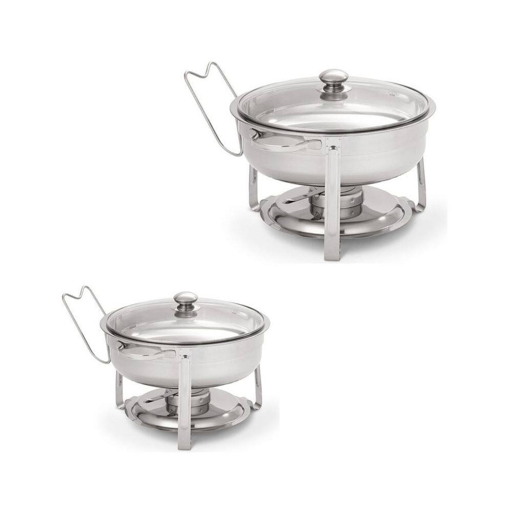 Kit 2 Rechaud Redondo 5l Banho Maria Aço Inox Suporte Tampa
