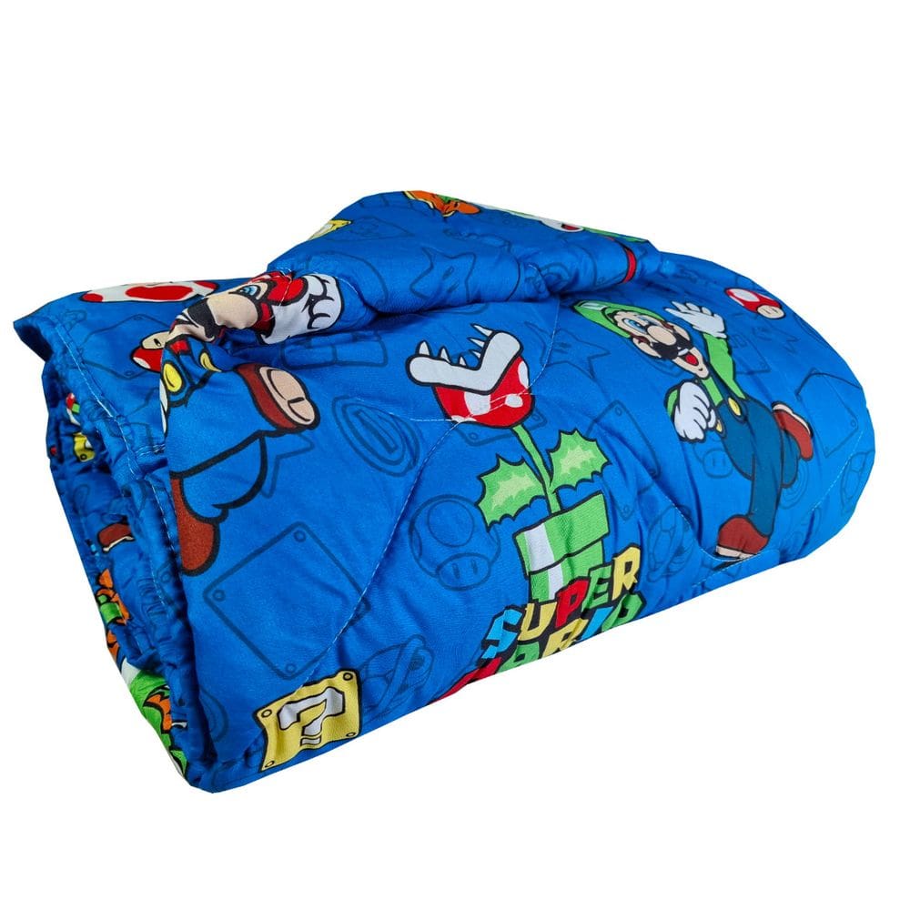 Edredom Infantil Super Mario Azul Microfibra Estampado Dupla Face Solteiro Lepper