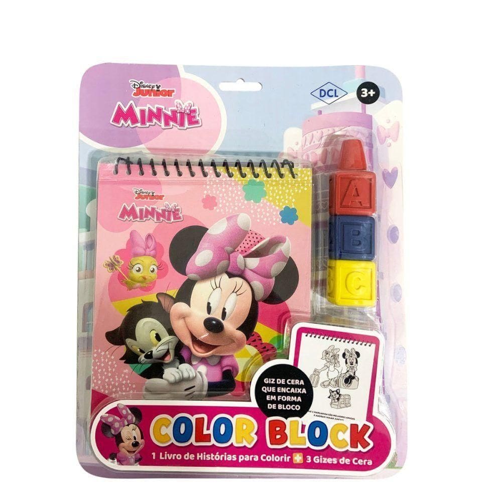 Livro Infantil Minnie Colorir 3 Gizes Cera Bloco Ilustrações