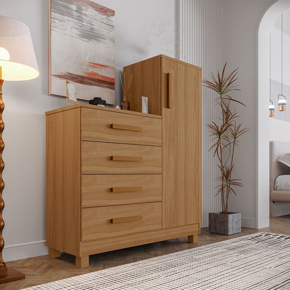 Comoda Casal Multiuso Sapateira Alta Organizadora Versátil Savana Amadeirada