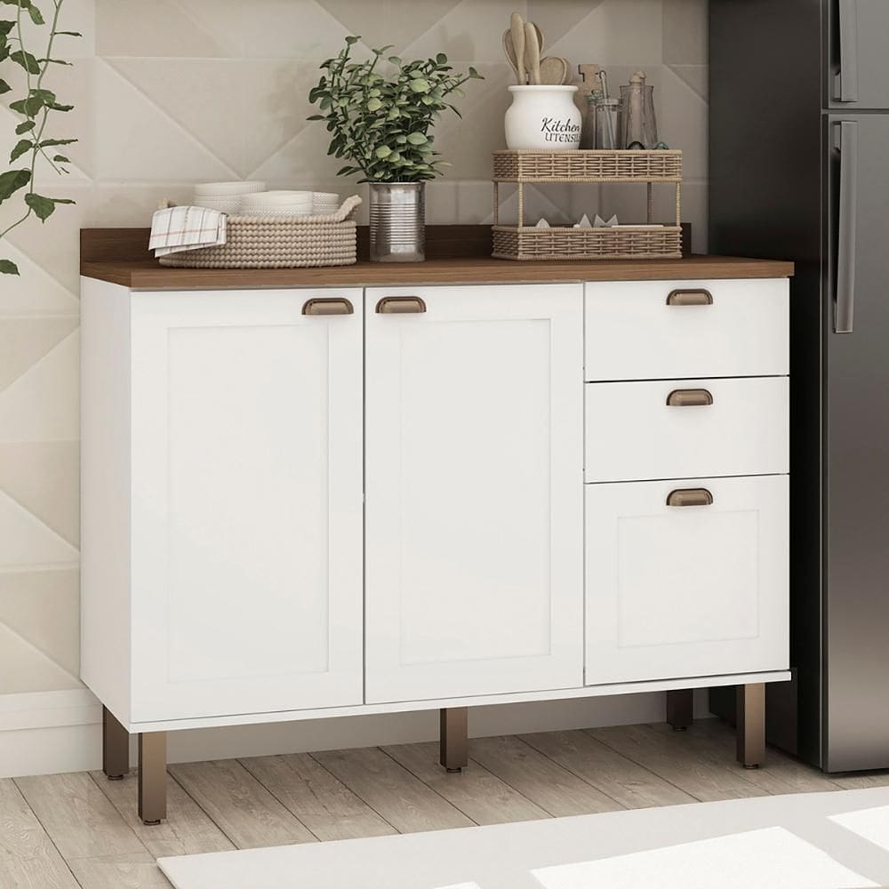 Balcão de Cozinha Genialflex Iluminata 120cm Sem Tampo Bco