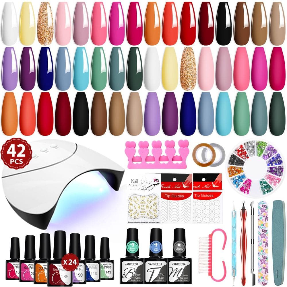 Kit de esmalte de gel VANREESA 42 unidades com luz UV de 24 cores
