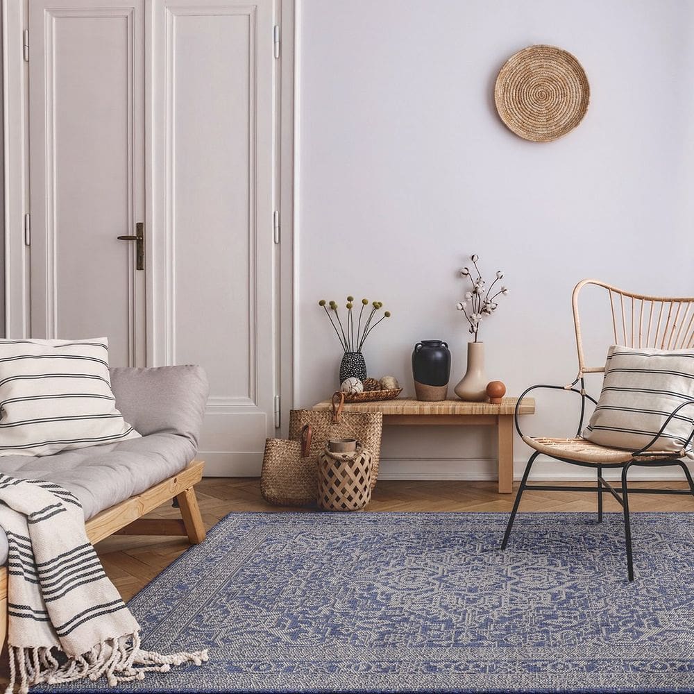 Tapete Sisalis Para Área Interna E Externa – Jolitex - Clássic Azul-Marfim - 150x200cm