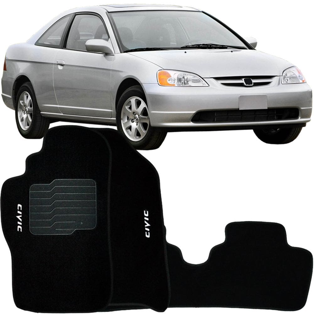 Jogo de Tapete Automotivo Carpete Civic 2001 à 2006 Soft Logo Bordado 3 Peças