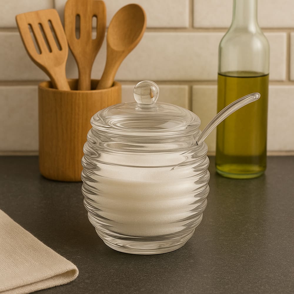 Açucareiro Porta Açúcar de Plástico c/ Tampa e Colher 200ml - Linea