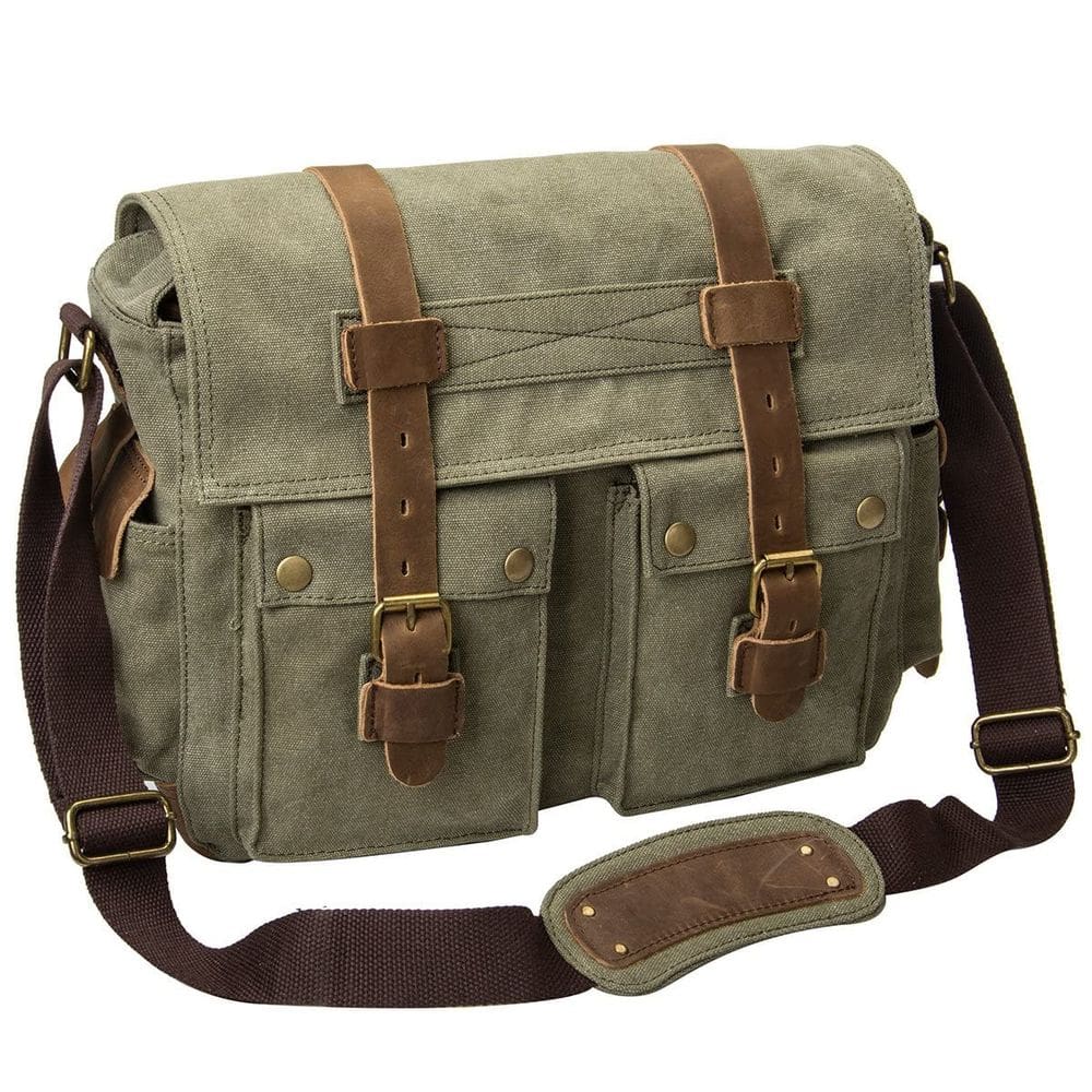 Bolsa para câmera peacechaos Canvas Leather DSLR SLR Army Green