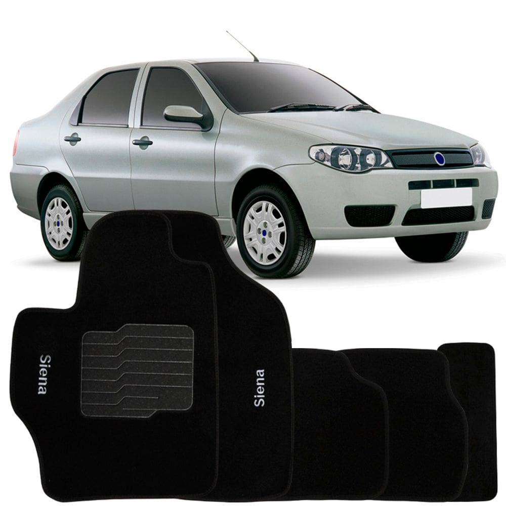 Jogo de Tapete Automotivo Carpete Fiat Siena 2001 à 2012 Soft Logo Bordado 5 Peças