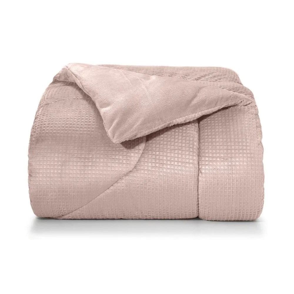 Edredom Dupla Face De Plush Lugano Queen 235x260cm - Edredom Plush Rosa Tule