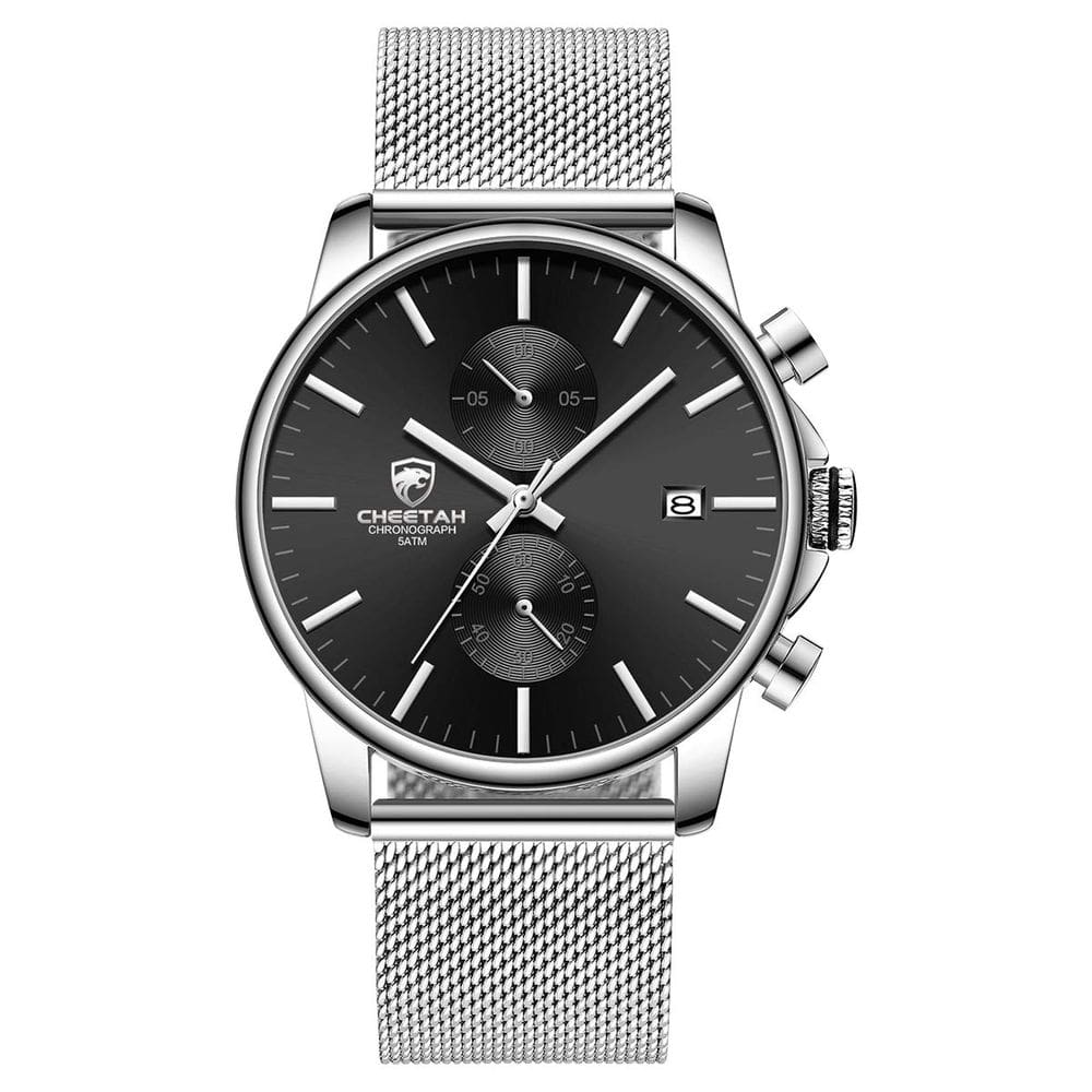Relógio GOLDEN HOUR Fashion Sleek Minimalist para homens prateado