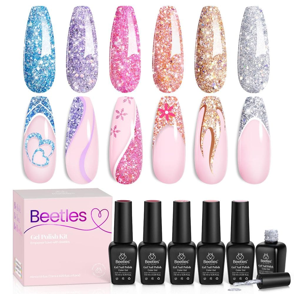 Conjunto de esmaltes Beetles Glitter Gel 6 cores para mulheres