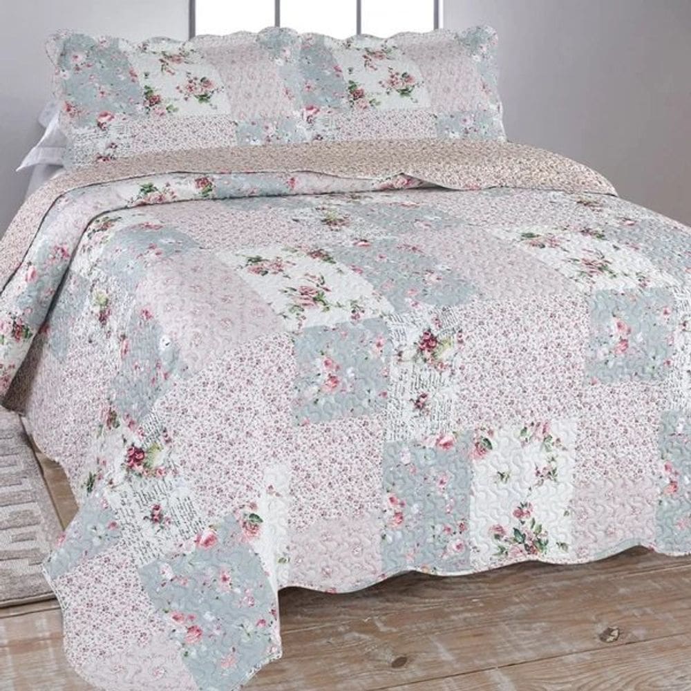 Jogo Colcha Cobre Leito Estampada Dupla Face King Ultrassonic 280x260cm - Colcha Petrolina
