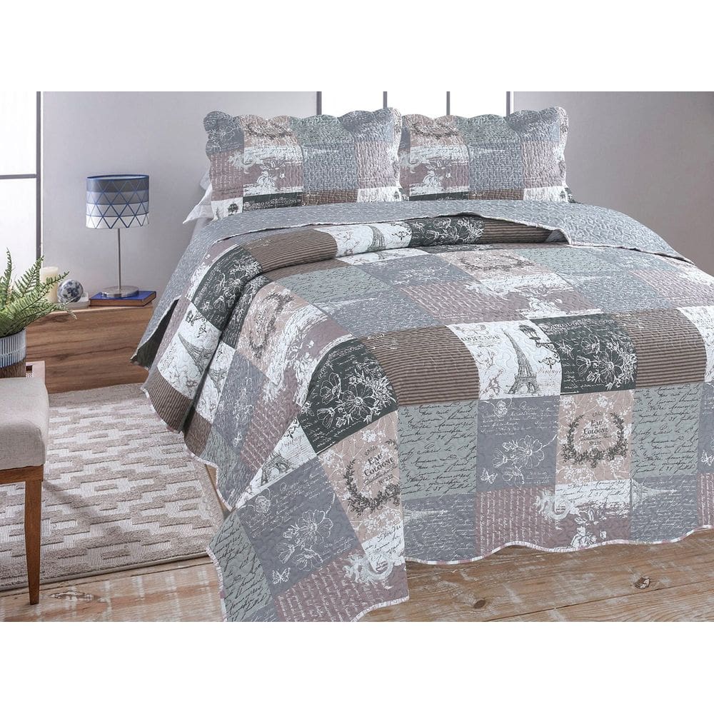 Jogo Colcha Cobre Leito Estampada Dupla Face King Ultrassonic 280x260cm - Colcha Lins