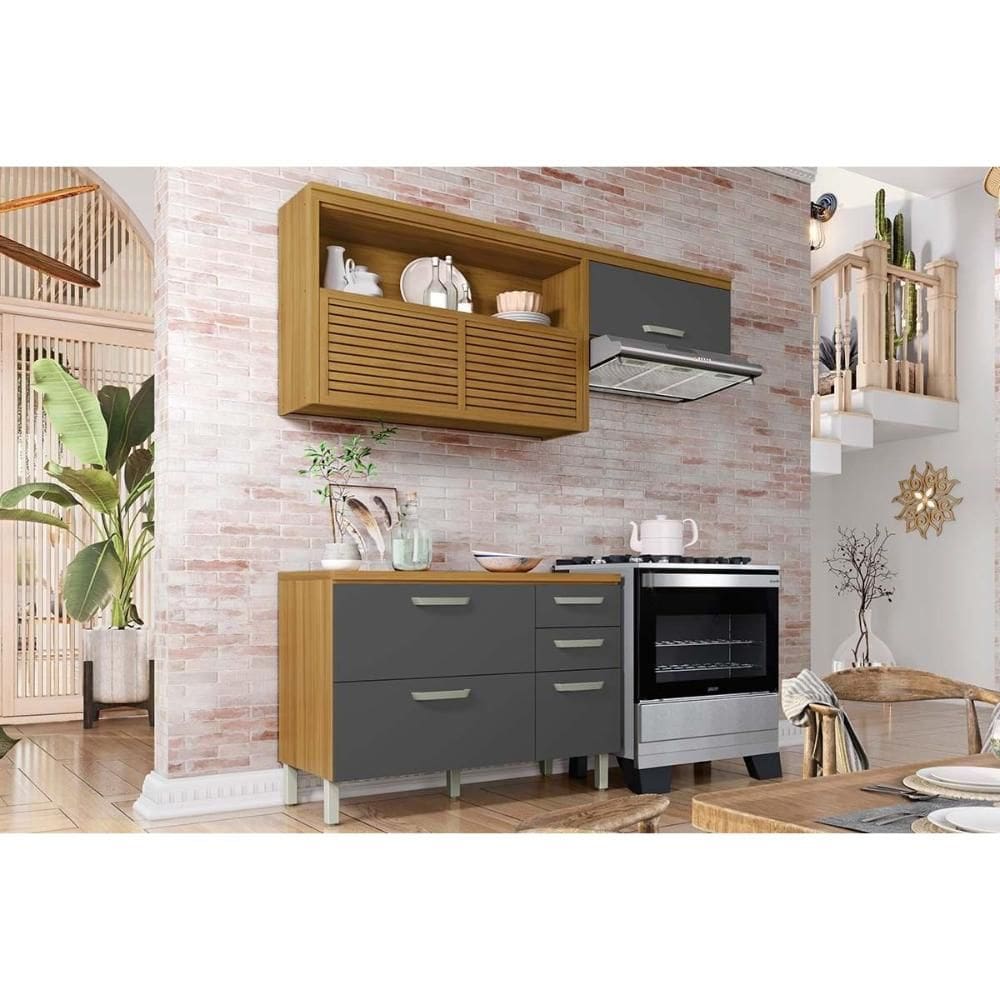 Kit de Cozinha Completa 2 Peças Princesa (1Aéreo+1Balcão) C2P45 Freijo/Grafite - Nesher