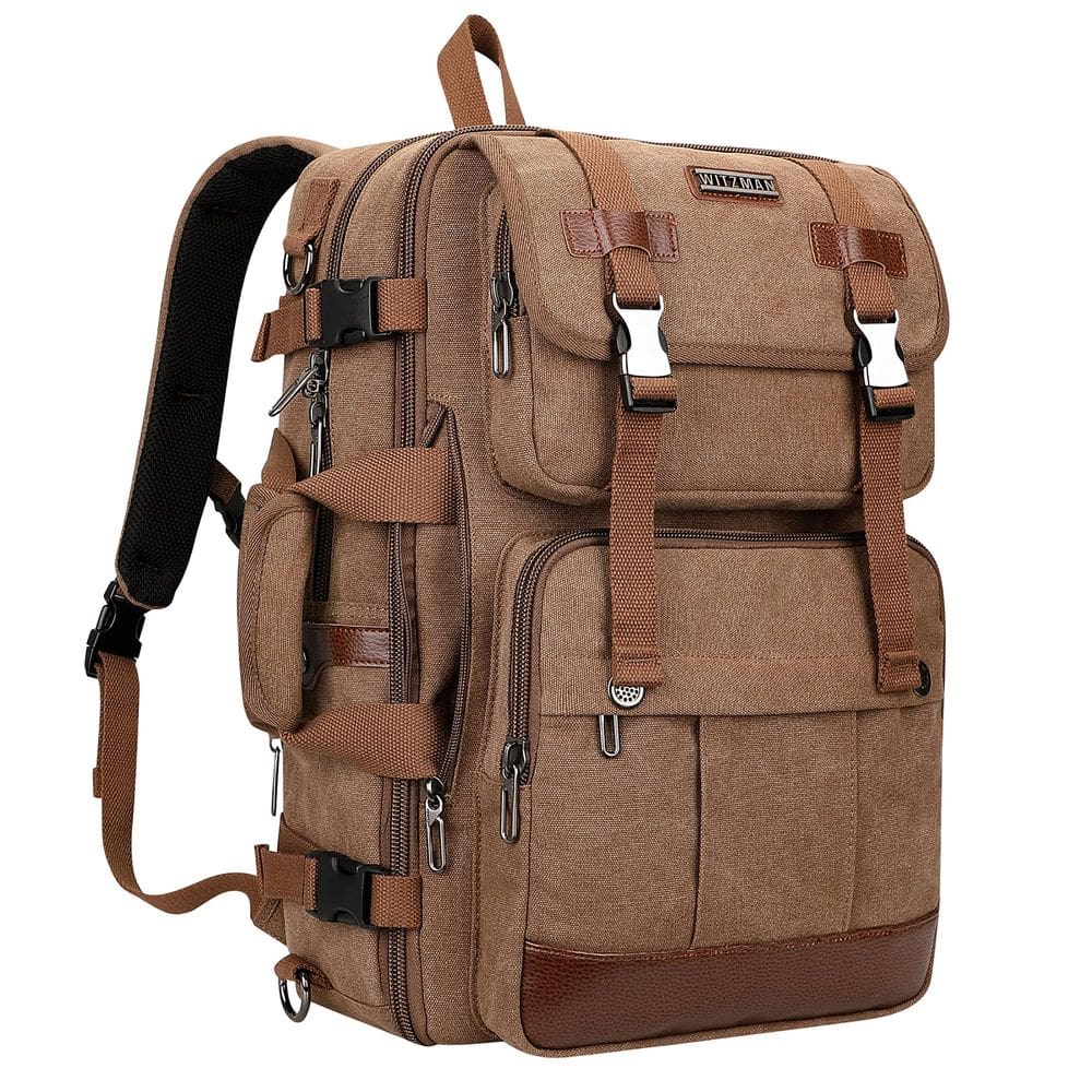 Mochila de viagem WITZMAN Canvas para homens com laptop de 17 polegadas marrom