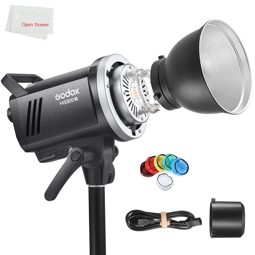 Luz estroboscópica Godox MS300V 300W 5600K 110V com lâmpada de modelagem LED