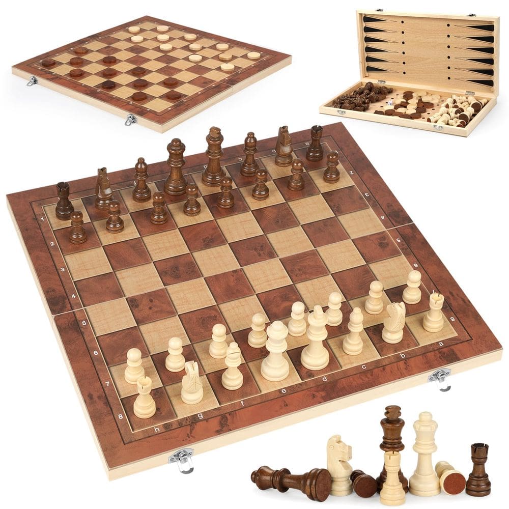 Conjunto de jogos de tabuleiro Chess Checkers Backgammon 3 em 1 Chdousha