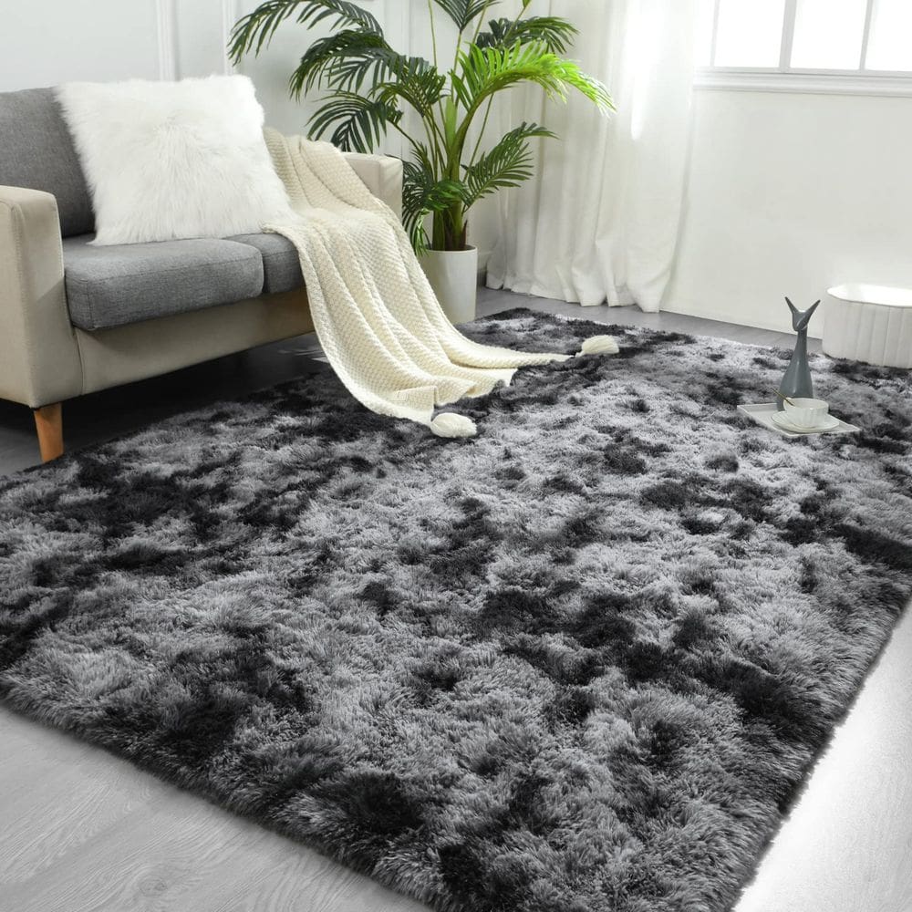 Tapete Area FlyDoIt Tie-Dyed Cinza Escuro Shaggy 120x180cm