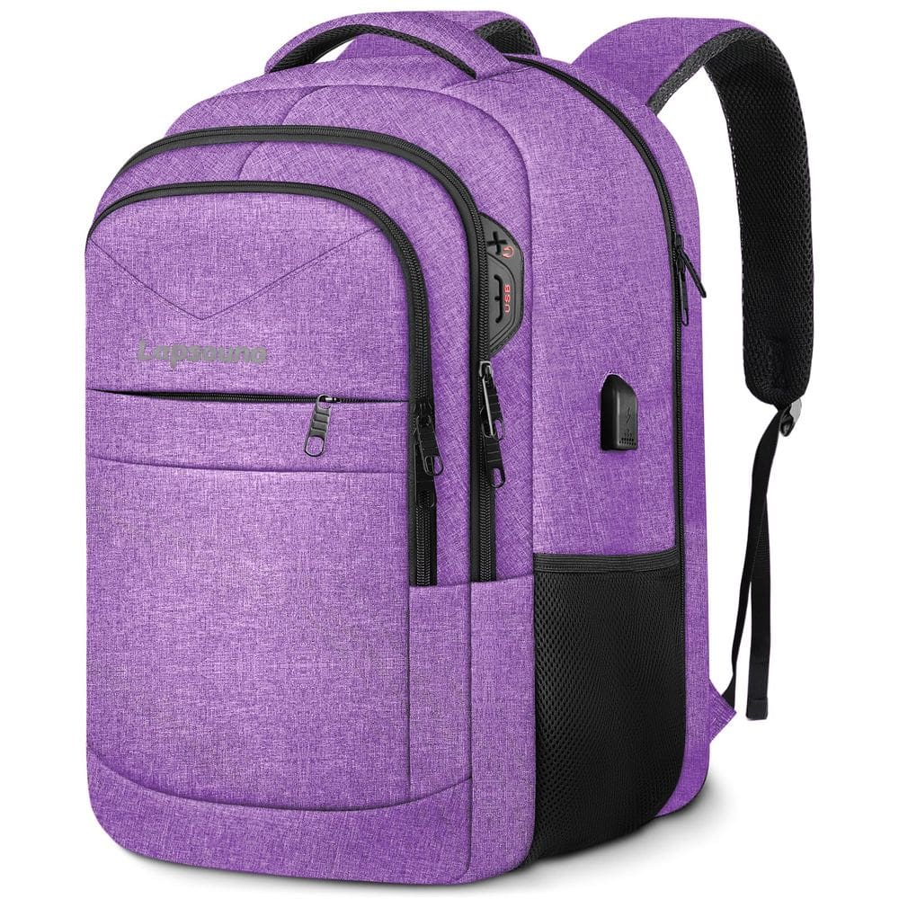 Mochila de viagem Lapsouno Extra Large 17,3" com porta USB roxa
