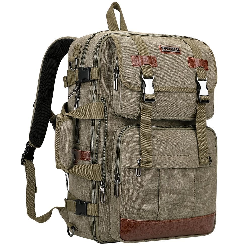 Mochila de viagem WITZMAN Canvas para homens com laptop Army de 17 polegadas