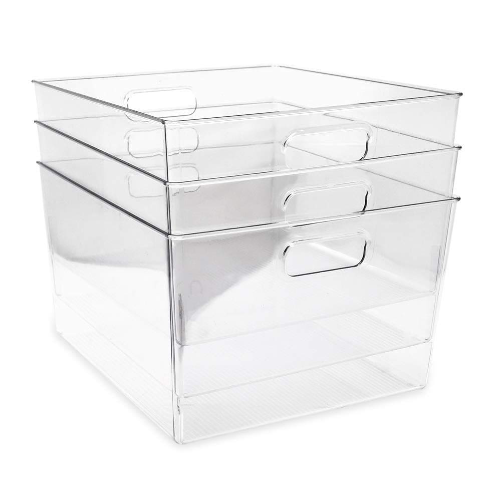 Caixas de armazenamento Isaac Jacobs XL de plástico transparente com alças, pacote com 3