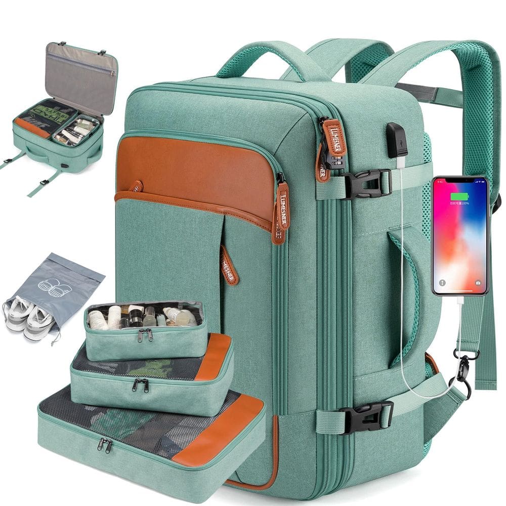 Mochila de viagem para laptop BAGPARKK 42L com cubos de embalagem resistentes à água