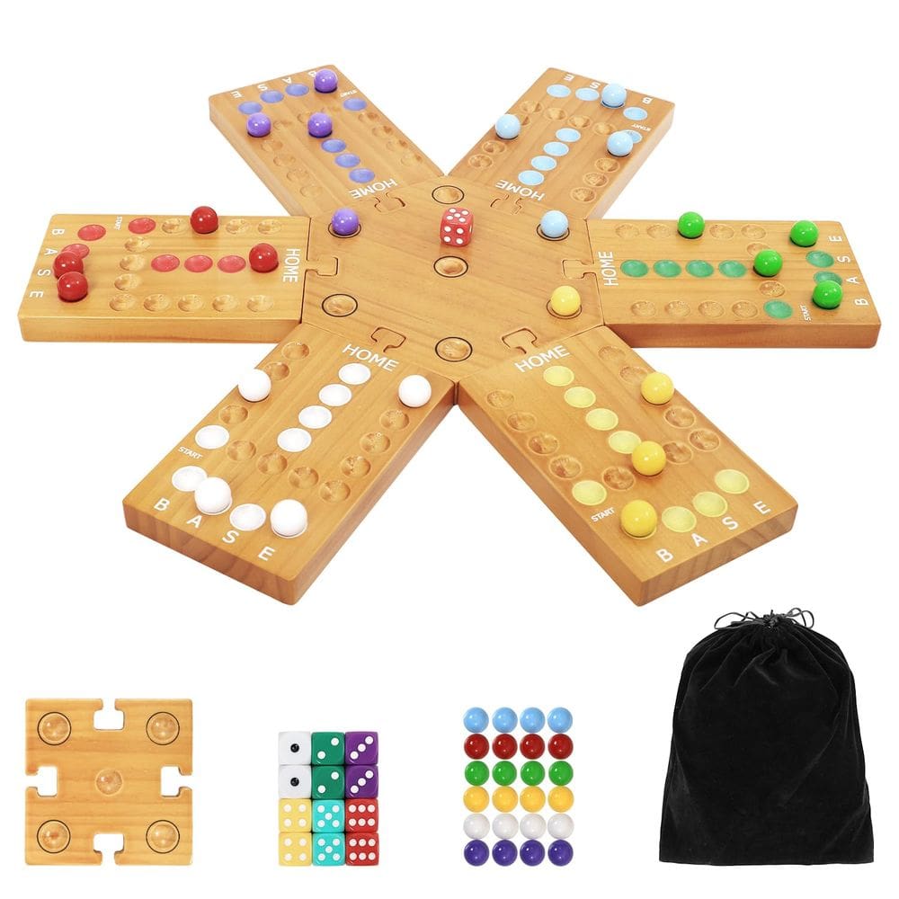Jogo de tabuleiro plusvivo Marble Wooden para 4-6 jogadores com 24 bolinhas de gude