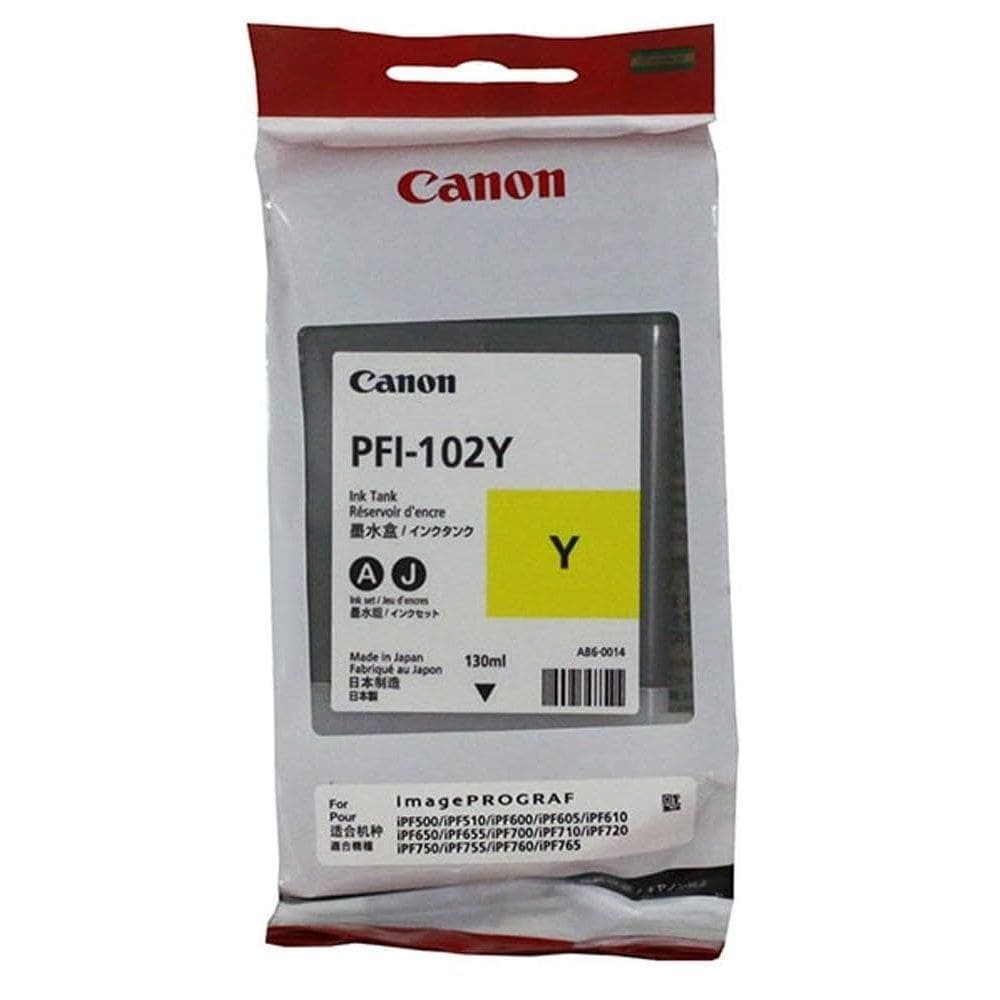 Cartucho de tinta Canon PFI-102Y 130mL Amarelo ImagePROGRAF iPF