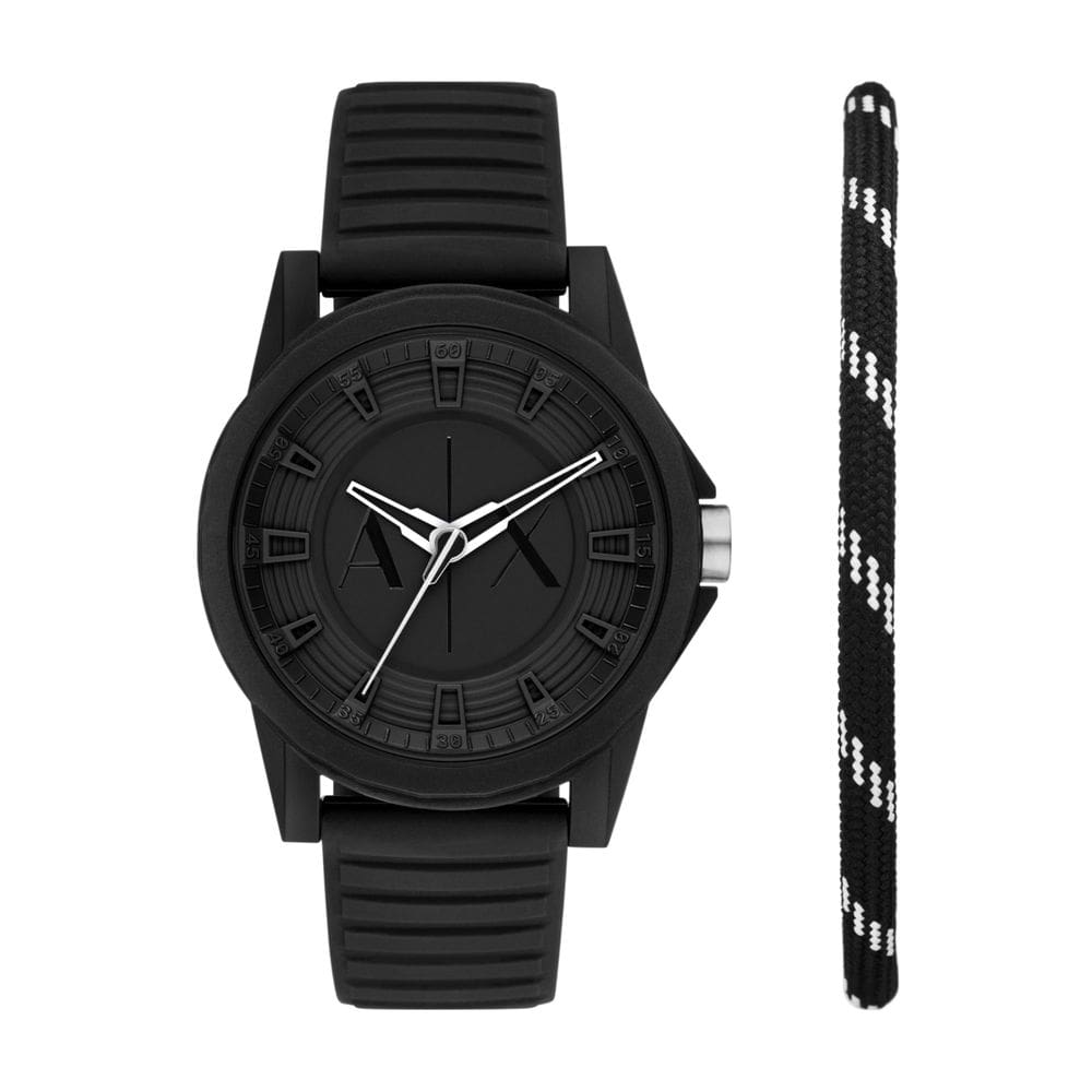 Conjunto de relógios A|X Armani Exchange masculino de silicone preto com três ponteiros