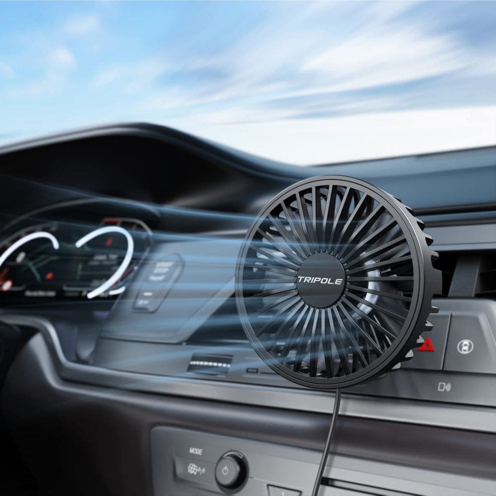 Ventilador de carro TriPole alimentado por USB de 3 velocidades com rotação de 360°