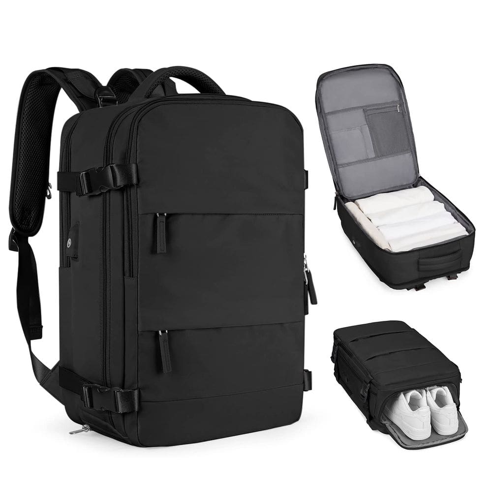 Mochila de viagem coofay grande impermeável para mulheres/homens preta