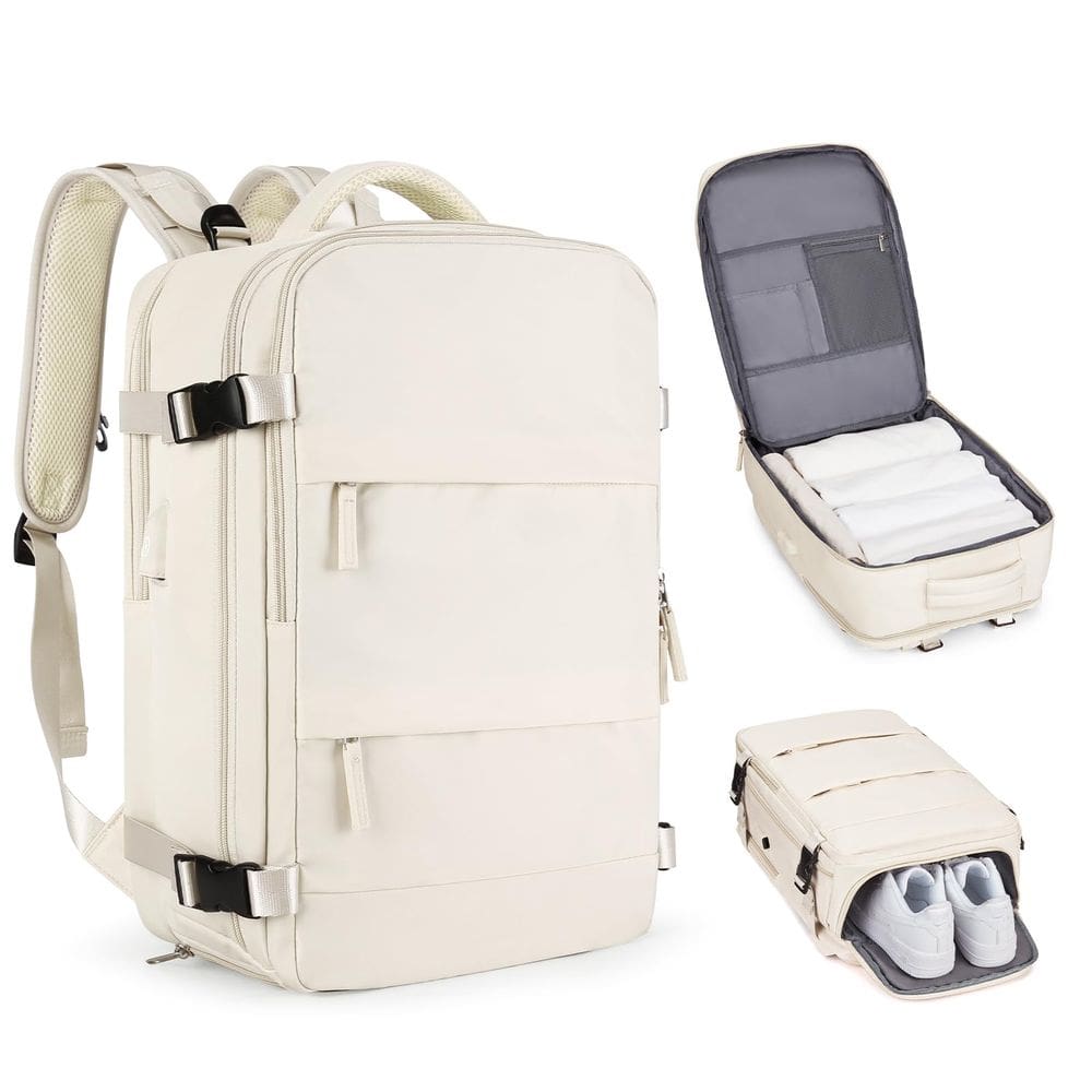 Mochila de viagem coofay bege impermeável para mulheres/homens